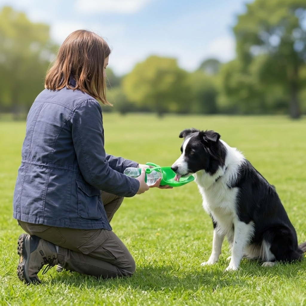 Portable Dog & Cat Water Bottle with Built-In Drinking Tray, One-Hand Leak-Proof Design