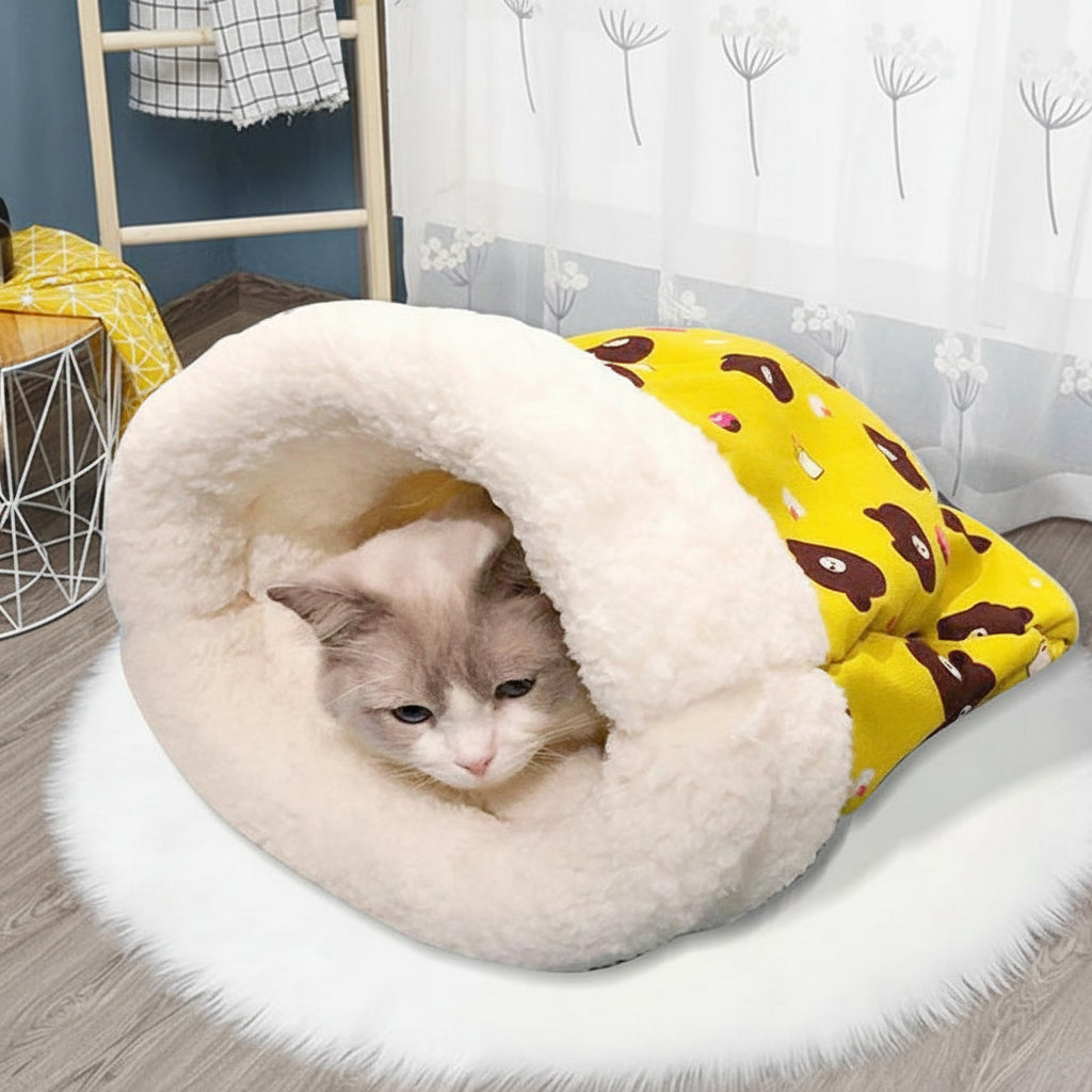 Plush Cat Sleeping Bag Bed with Cozy Pocket for Cats & Kittens, 55 x 45 cm, Under 8 kg