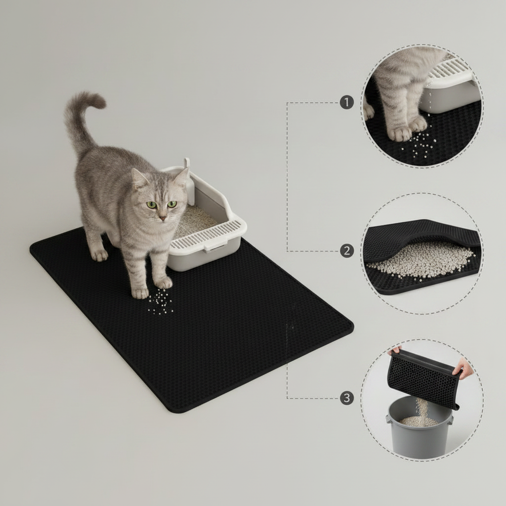 Double-Layer Honeycomb Cat Litter Mat, Waterproof EVA, Foldable, Traps Scattered Litter
