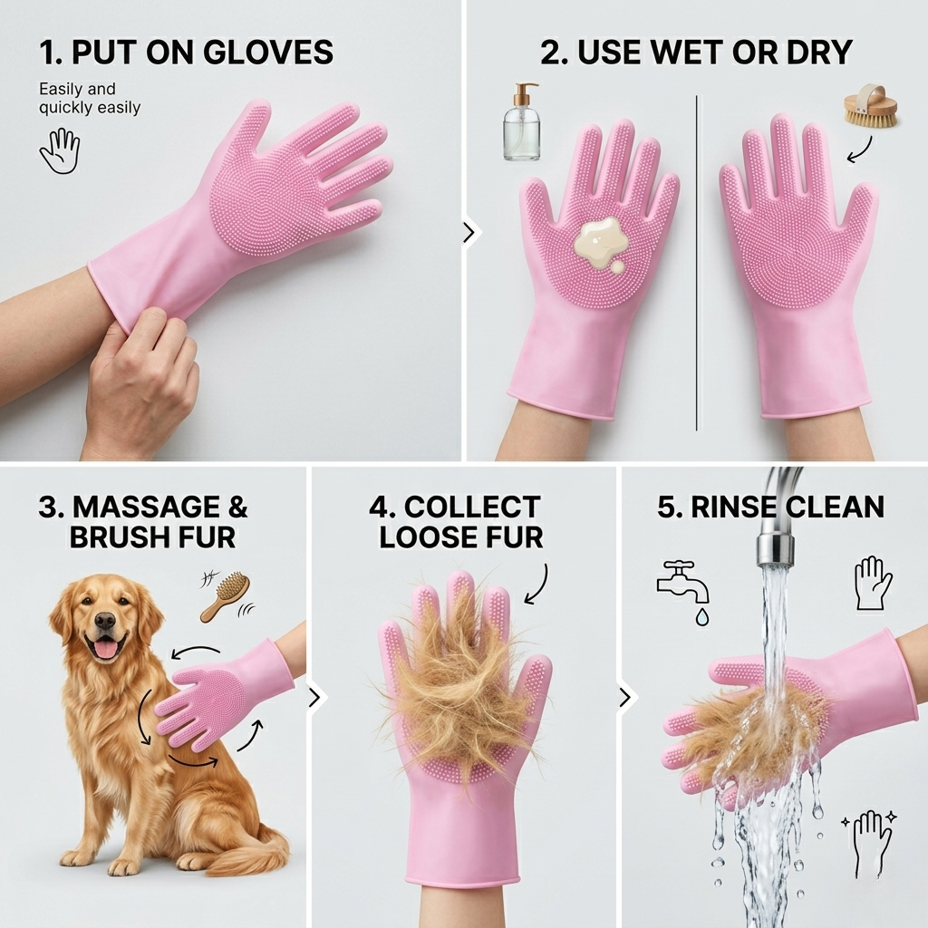 Silicone Pet Grooming Glove for Dogs & Cats, Bath and Deshedding Brush, Fits Either Hand