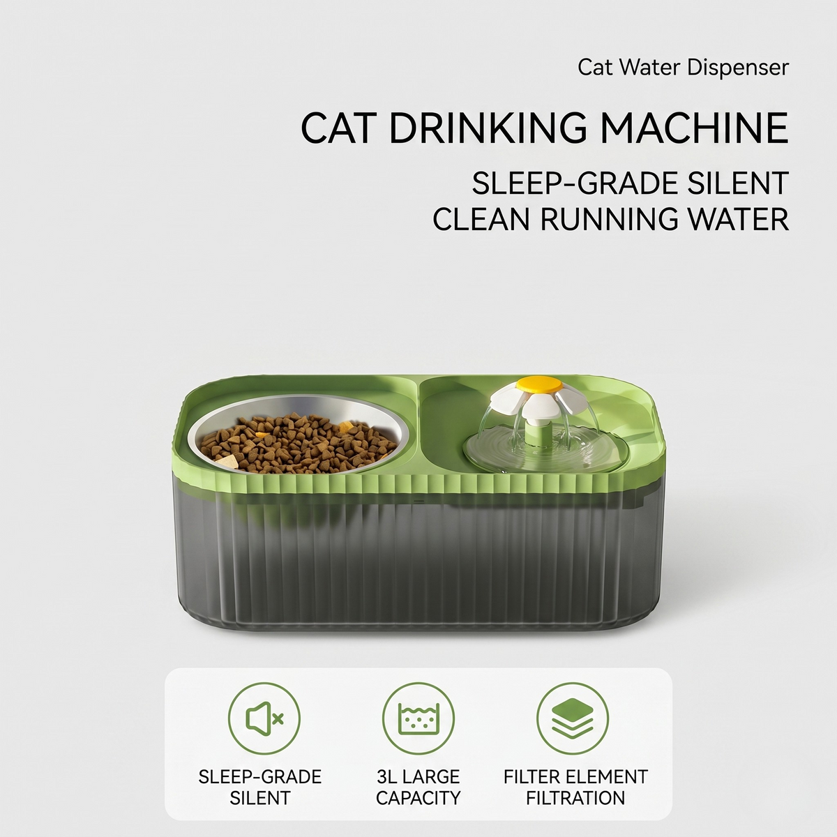 Quiet USB Pet Water Fountain for Cats & Small Dogs, Carbon Filter, Wide Drinking Platform