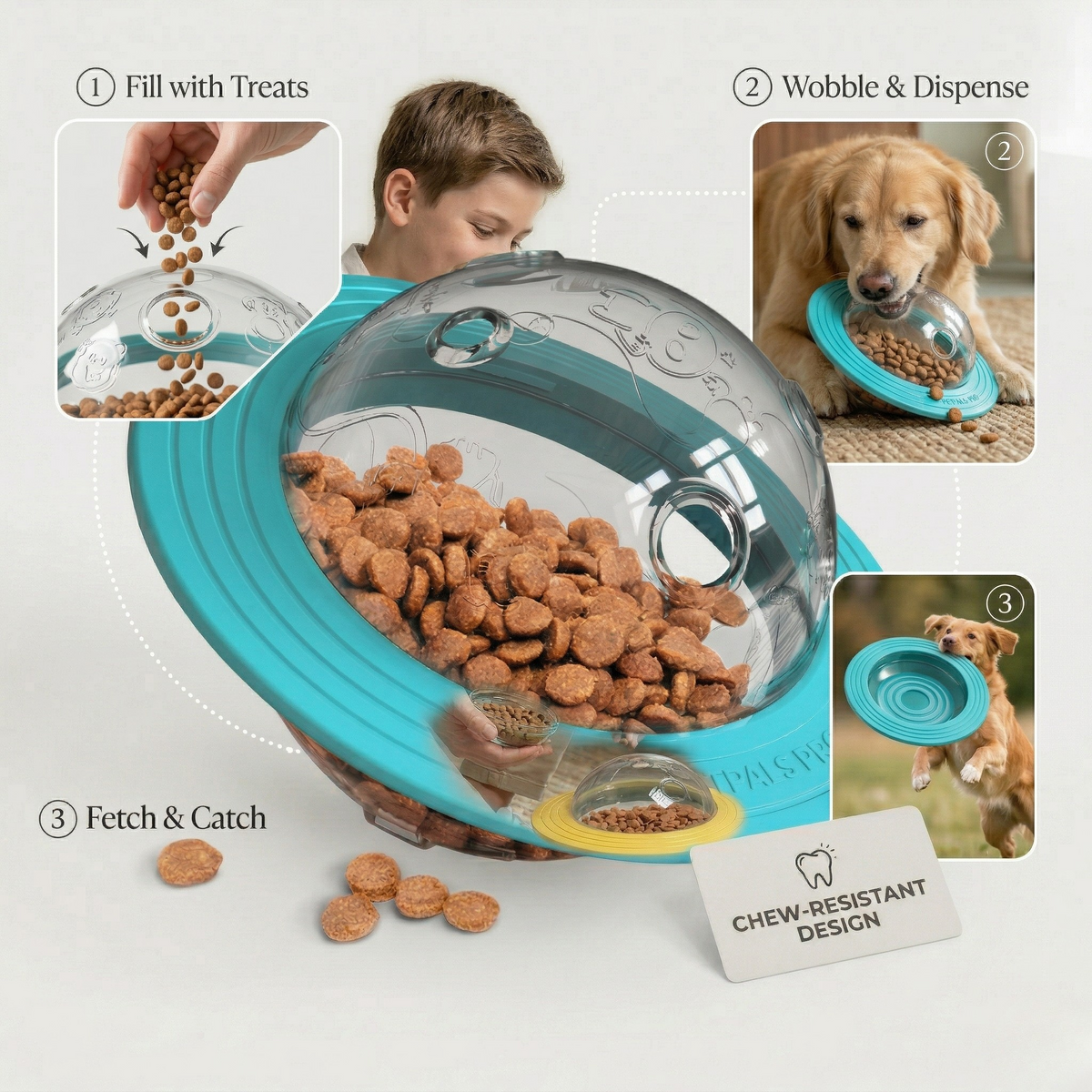 3-in-1 Treat Dispensing Flying Disc Chew Toy for Medium to Large Dogs, Fetch and Puzzle
