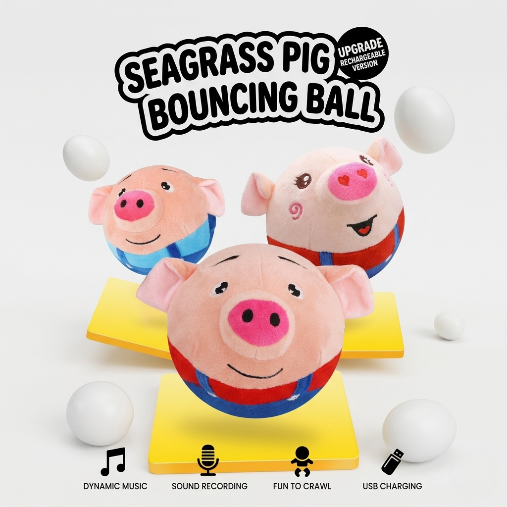 Interactive Jumping Plush Pig Ball for Dogs & Cats, USB Rechargeable with Sound, Removable Cover