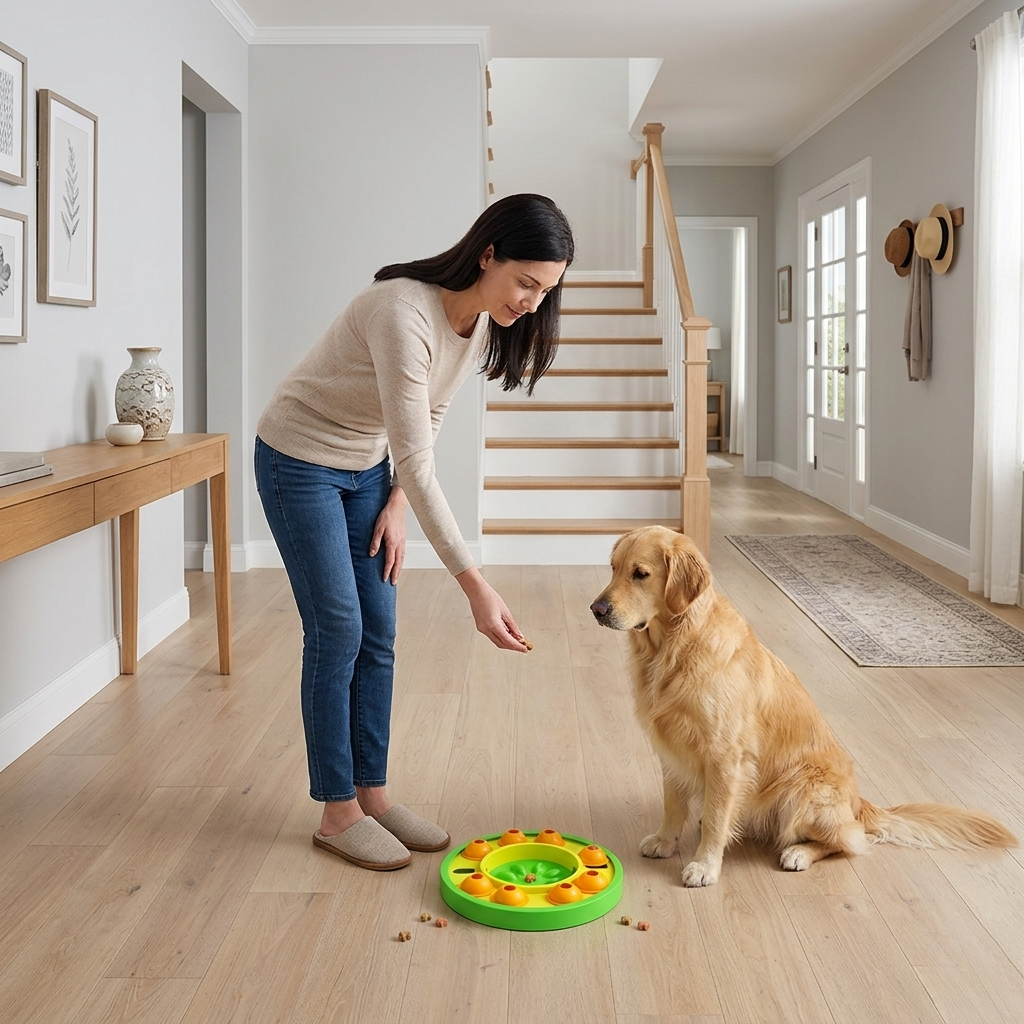 Interactive Puzzle Slow Feeder Plate for Dogs & Cats with Squeaker, Anti-Slip, 10 Inch