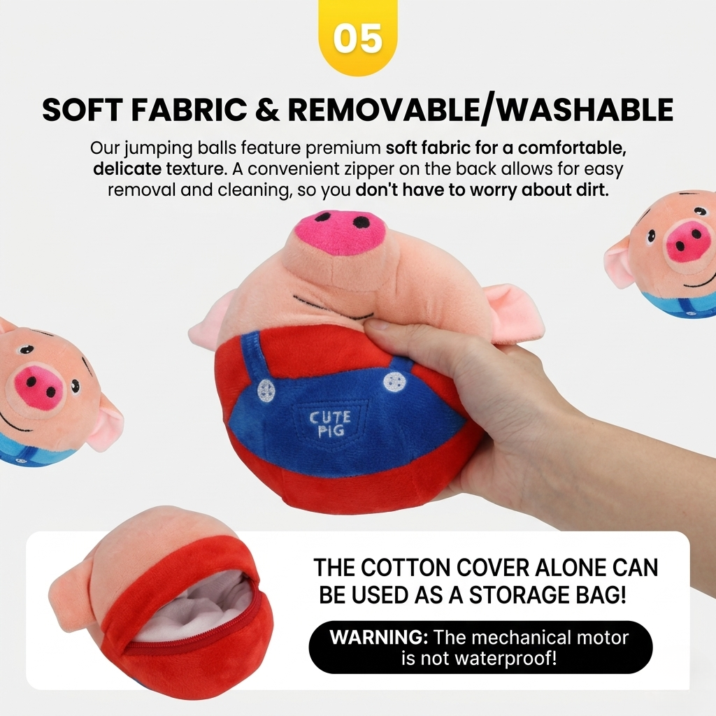 Interactive Jumping Plush Pig Ball for Dogs & Cats, USB Rechargeable with Sound, Removable Cover