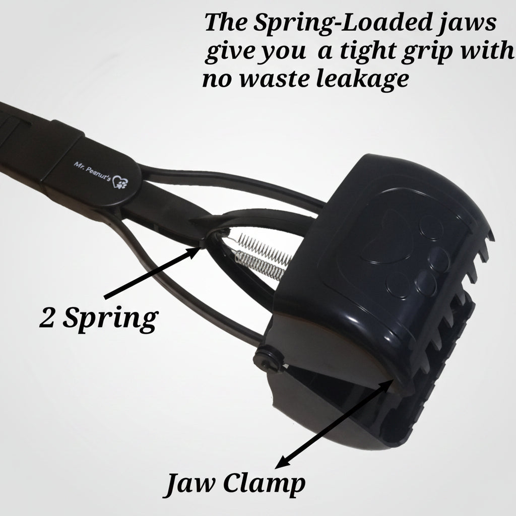 Mr. Peanut's 32-Inch Pooper Scooper for Dogs with Double Spring Jaws and Waste Bin