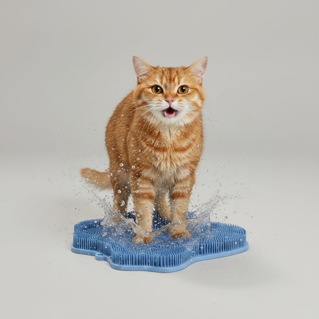 Cat Self-Groomer and Scratching Pad with Bristle Surface for Indoor Cats, 30 x 28 cm