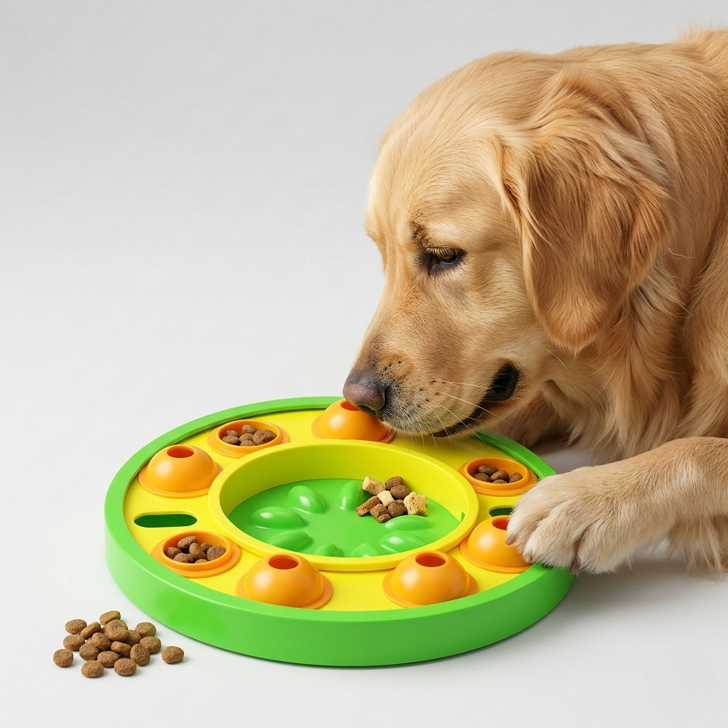 Interactive Puzzle Slow Feeder Plate for Dogs & Cats with Squeaker, Anti-Slip, 10 Inch