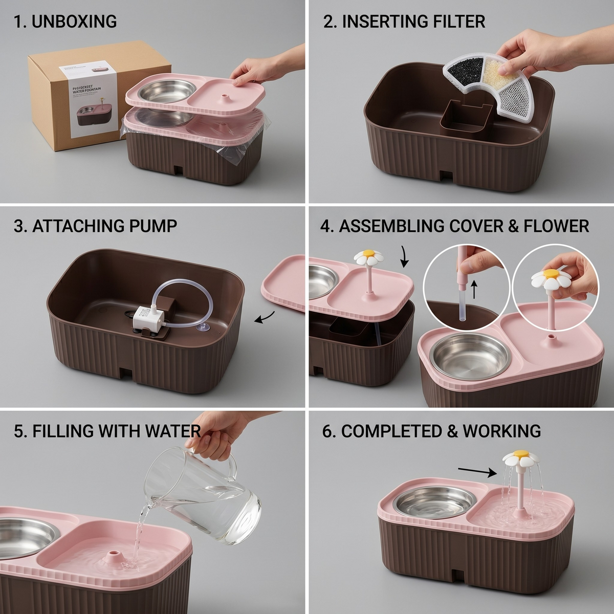 Quiet USB Pet Water Fountain for Cats & Small Dogs, Carbon Filter, Wide Drinking Platform