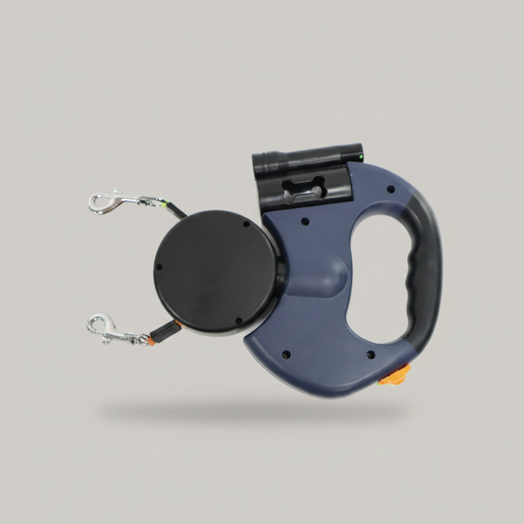 Dual Retractable Dog Leash for Two Dogs with 360° Anti-Tangle Rotation and Bag Dispenser
