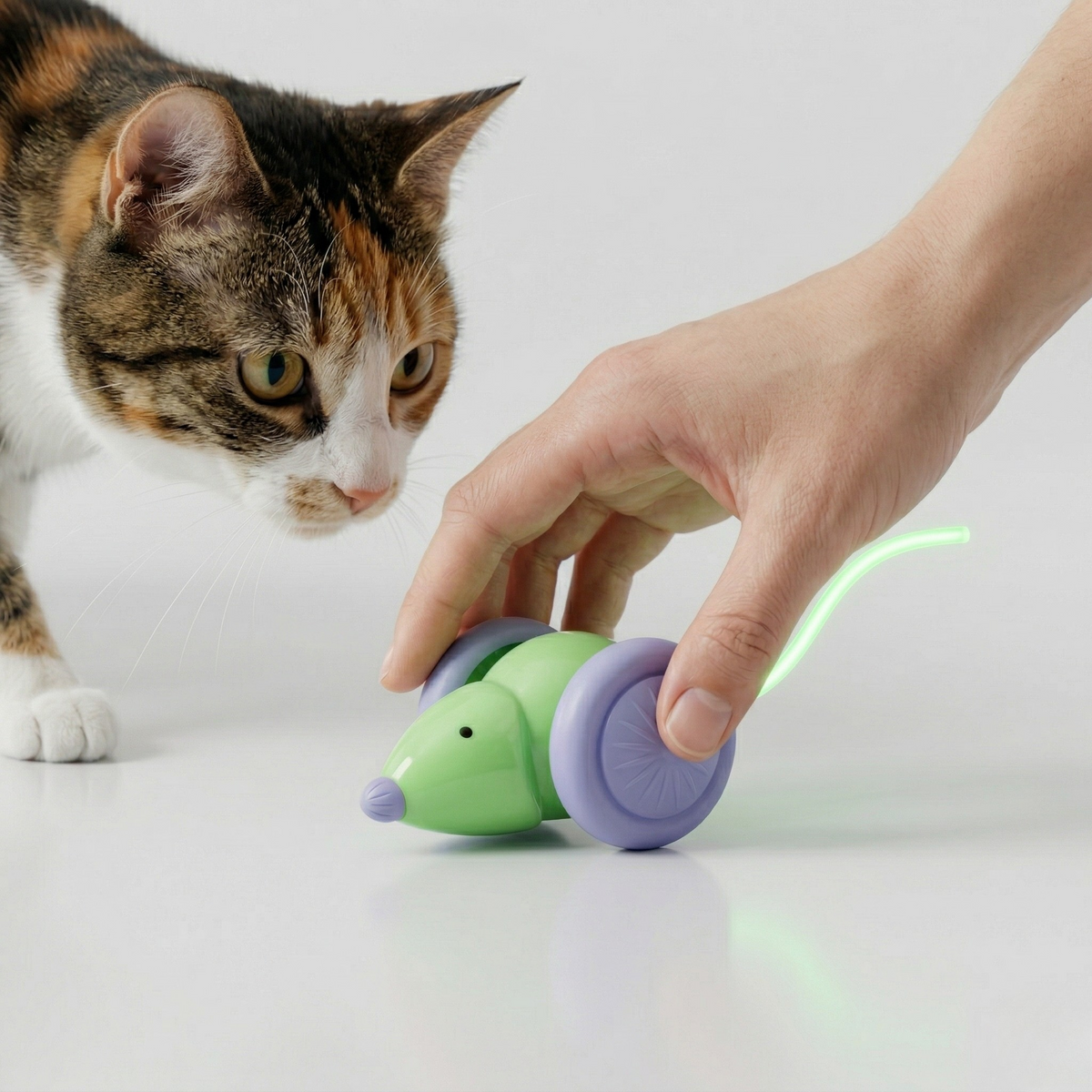 Interactive Cat Mouse Toy with Light-Up LED Tail, USB Rechargeable, 12 Inch