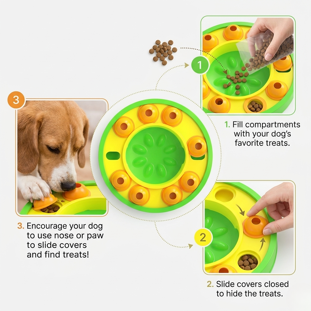 Interactive Puzzle Slow Feeder Plate for Dogs & Cats with Squeaker, Anti-Slip, 10 Inch