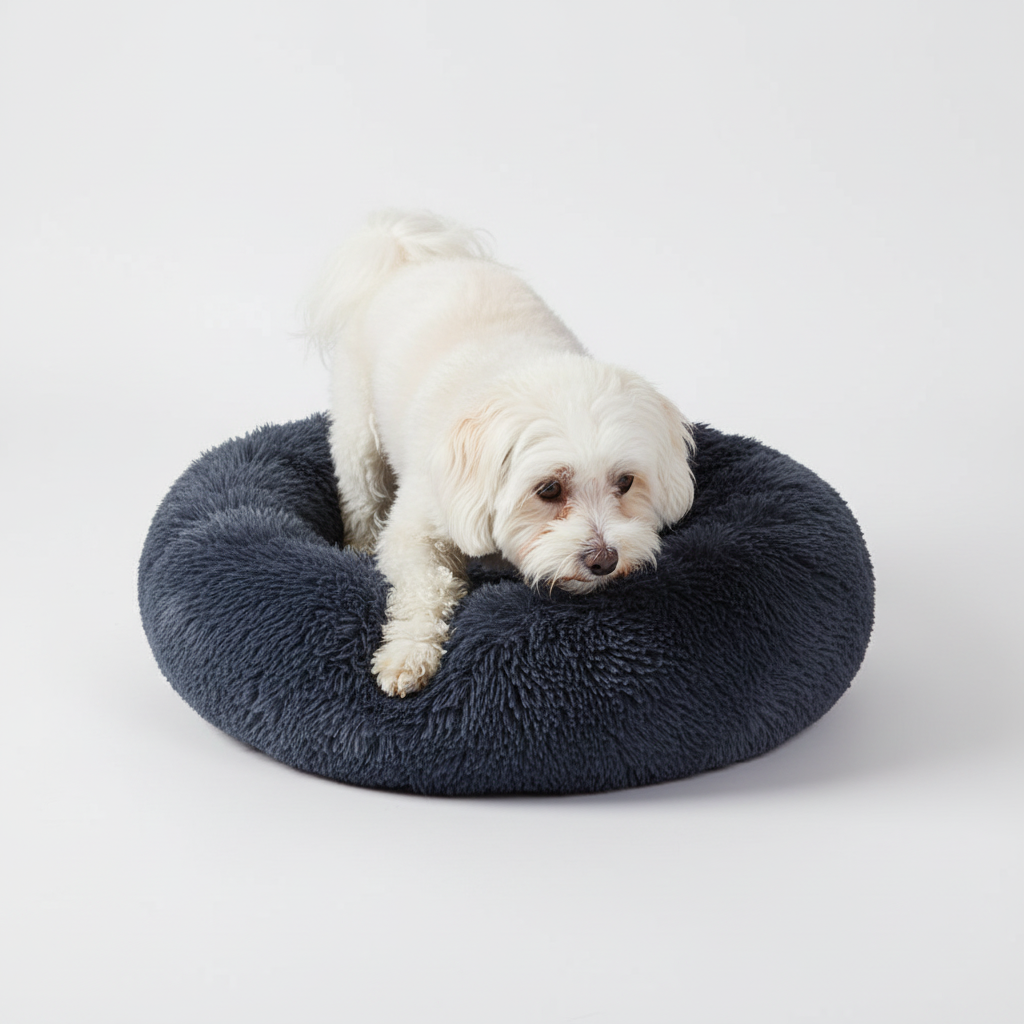 Plush Donut Pet Bed for Cats & Dogs with Raised Edges and Removable Cover, 40 to 70 cm