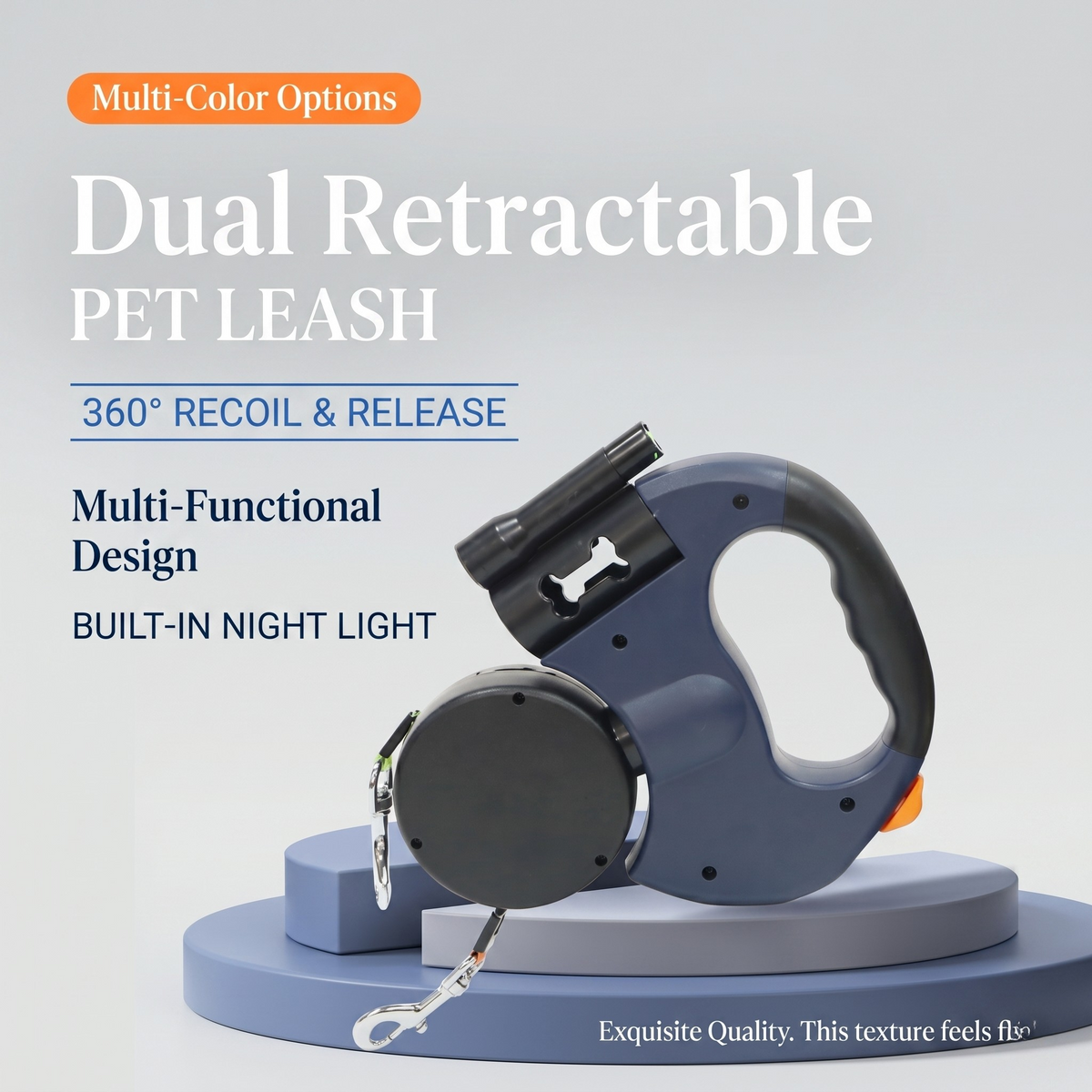 Dual Retractable Dog Leash for Two Dogs with 360° Anti-Tangle Rotation and Bag Dispenser