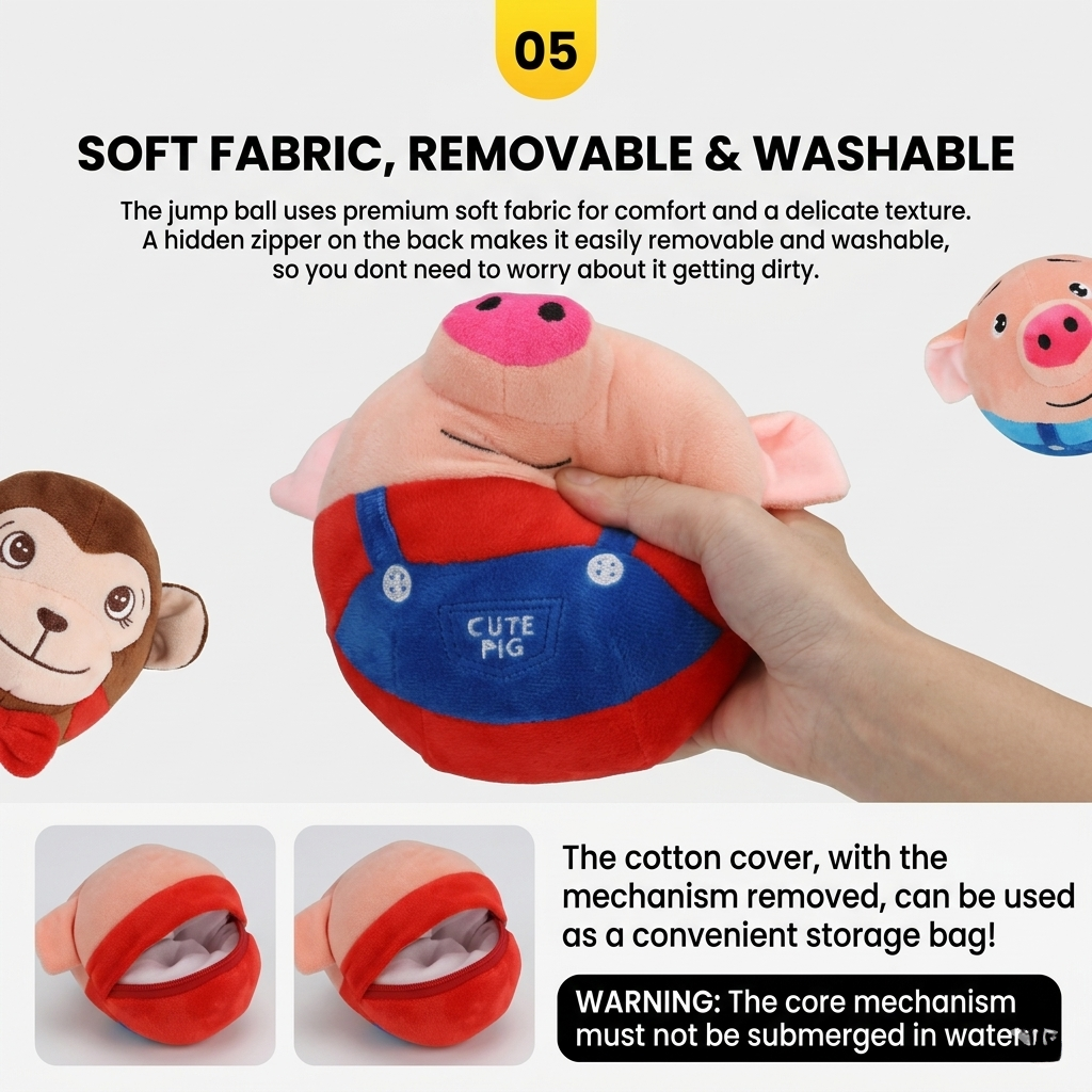 Interactive Jumping Plush Pig Ball for Dogs & Cats, USB Rechargeable with Sound, Removable Cover