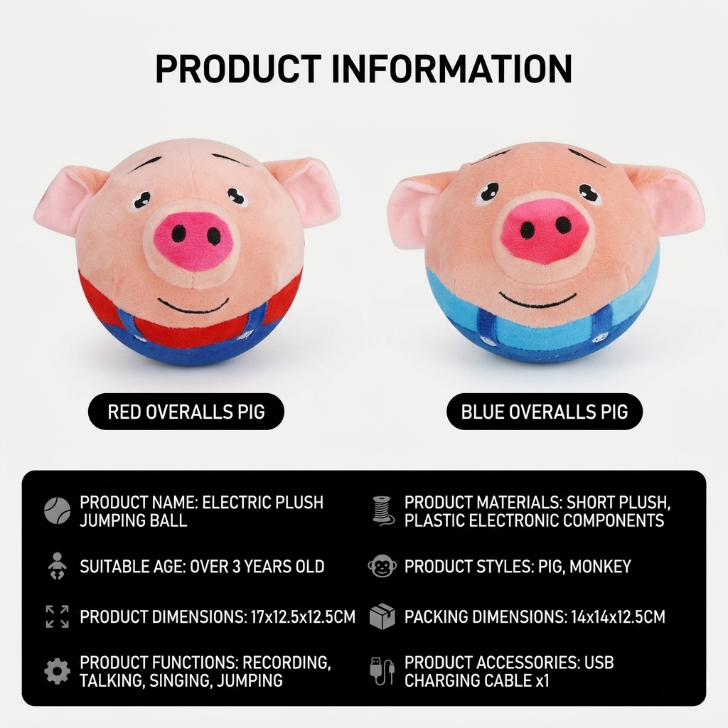Interactive Jumping Plush Pig Ball for Dogs & Cats, USB Rechargeable with Sound, Removable Cover