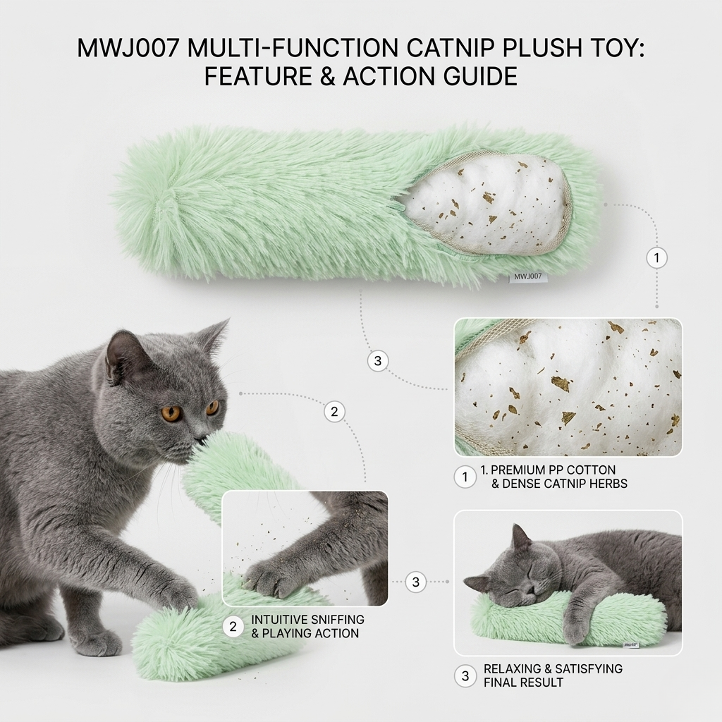 Catnip Plush Pillow Toy for Cats, Soft PP Cotton Kicker for Pouncing and Play, 25 cm
