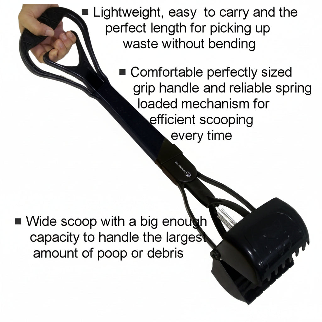 Mr. Peanut's 32-Inch Pooper Scooper for Dogs with Double Spring Jaws and Waste Bin