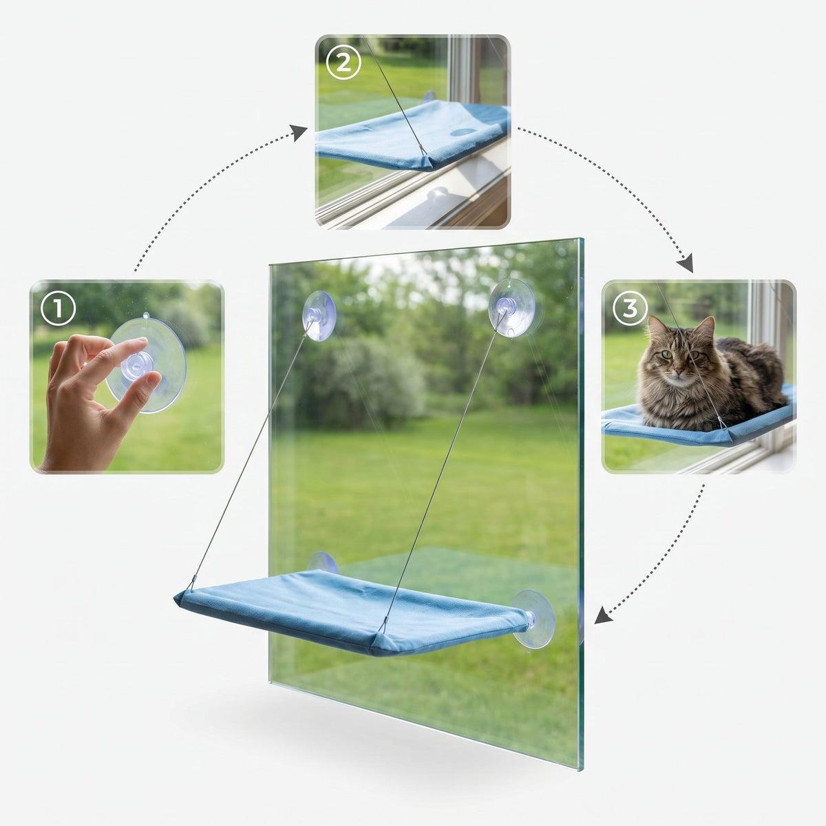 Cat Window Hammock Bed with Suction Cups, Space-Saving Window Perch, Breathable Oxford Fabric
