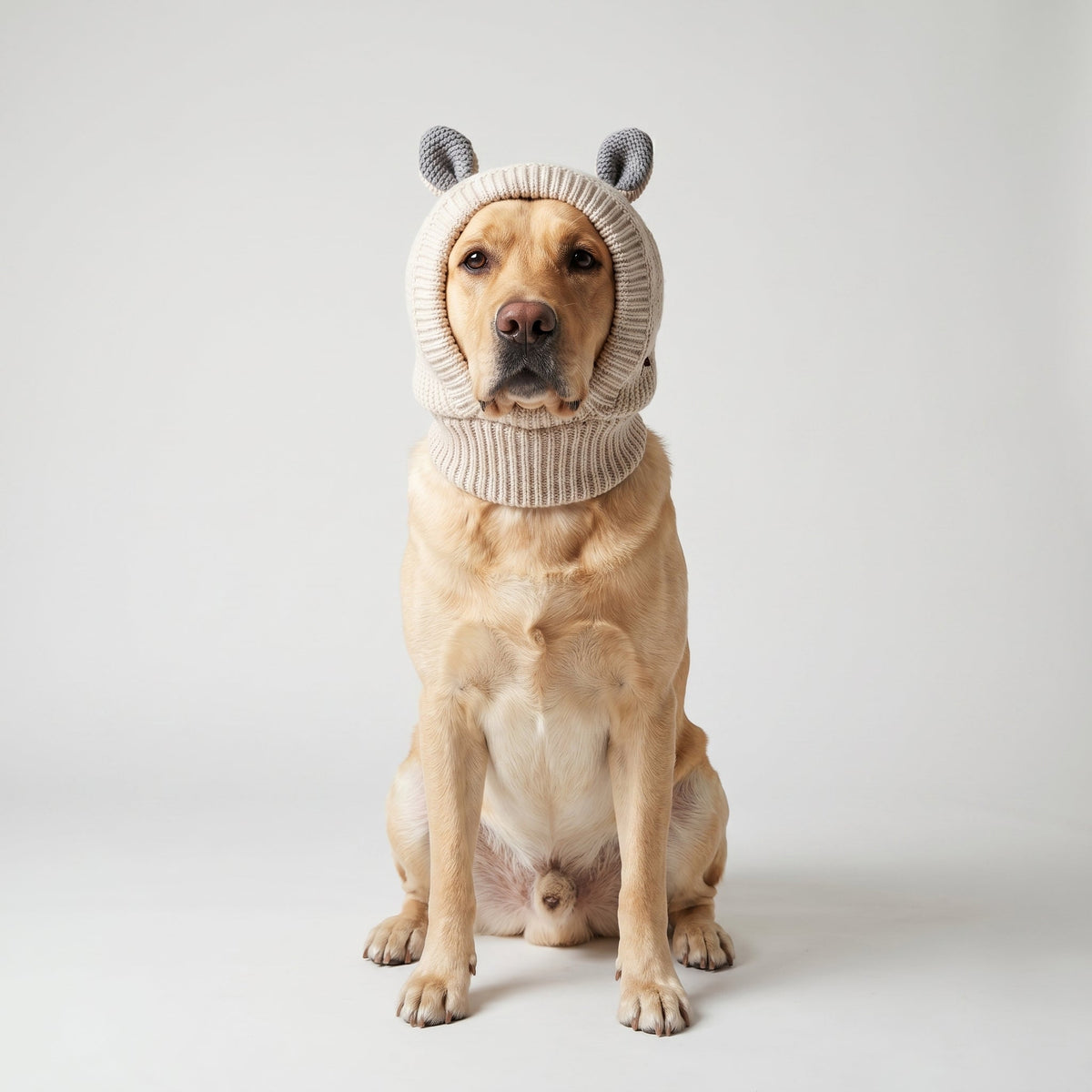 Warm Knitted Winter Dog Hat with Rabbit Ears for Large Dogs, Wind-Resistant Plush