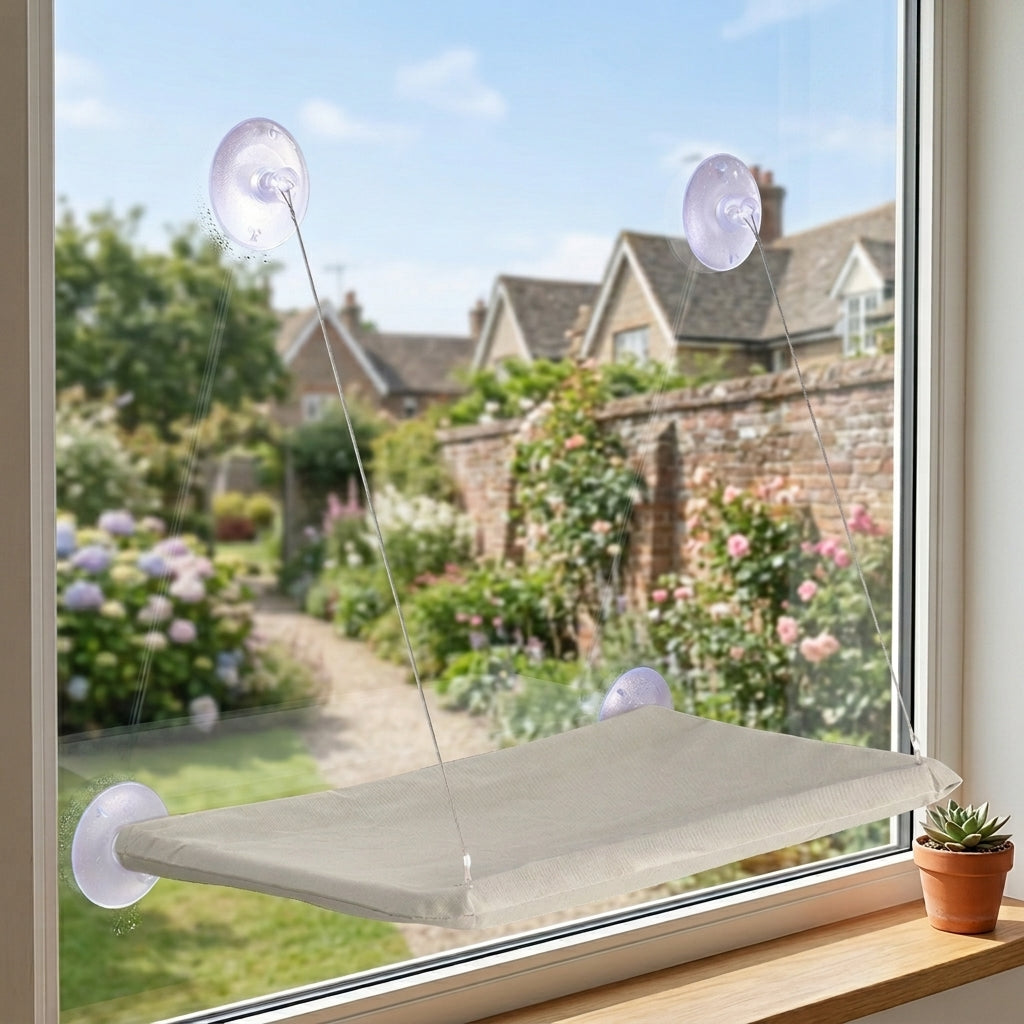 Cat Window Hammock Bed with Suction Cups, Space-Saving Window Perch, Breathable Oxford Fabric