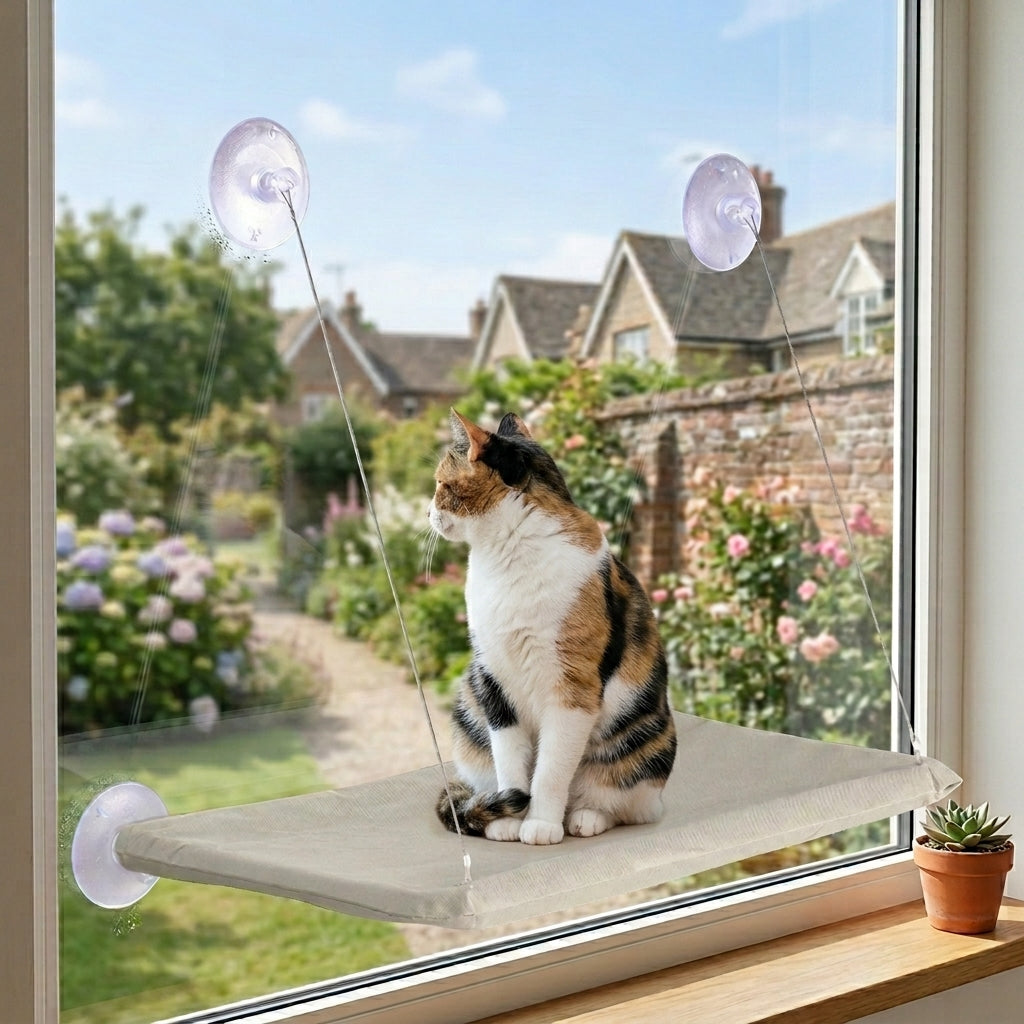 Cat Window Hammock Bed with Suction Cups, Space-Saving Window Perch, Breathable Oxford Fabric
