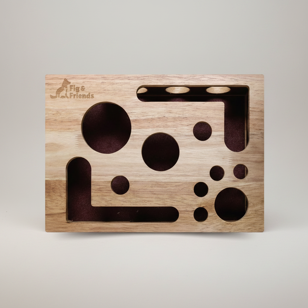 Oak Wood Cat Nail File Scratch Box, Enrichment Puzzle Toy for Catnip & Treats
