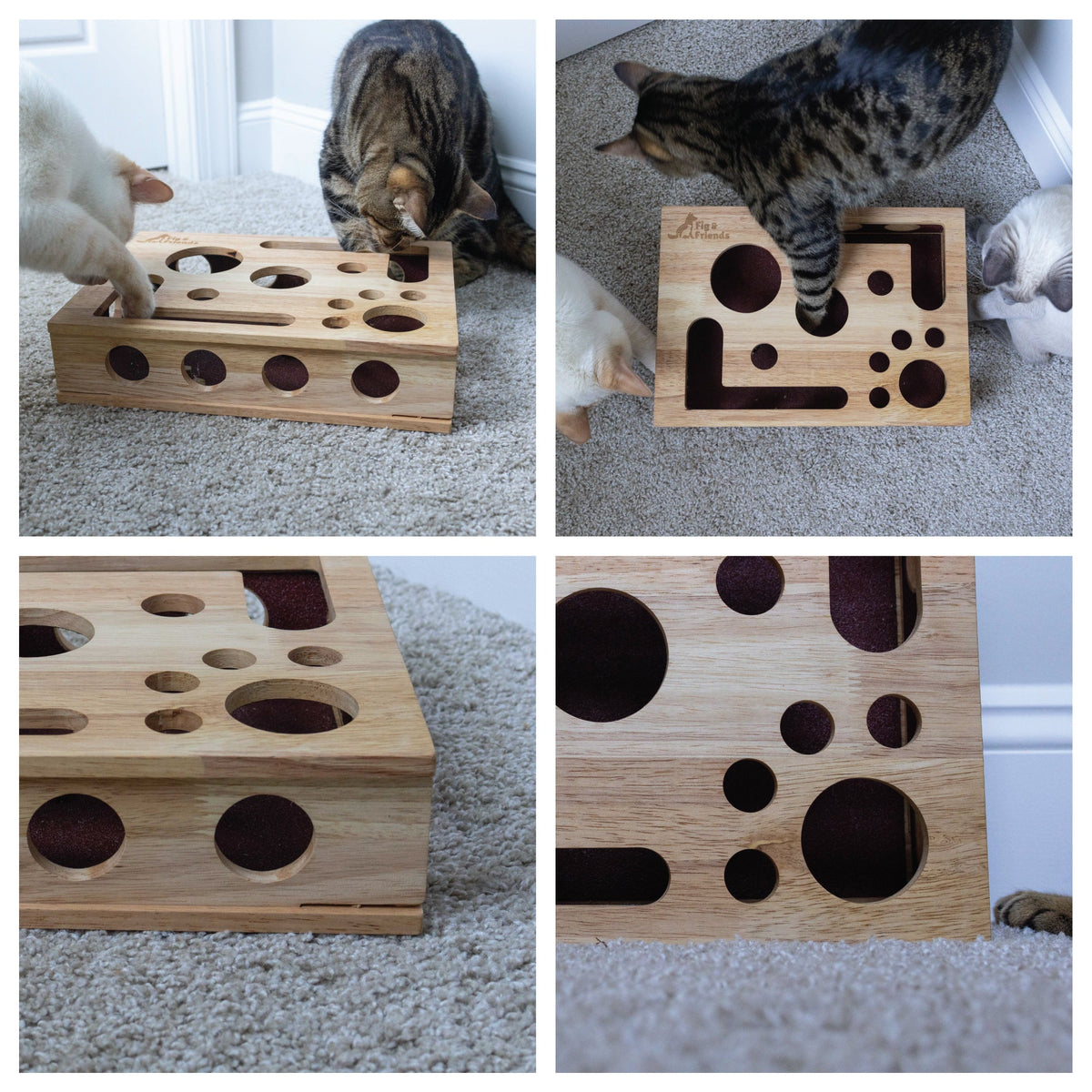 Oak Wood Cat Nail File Scratch Box, Enrichment Puzzle Toy for Catnip & Treats