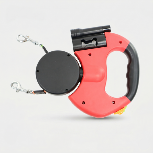 Dual Retractable Dog Leash for Two Dogs with 360° Anti-Tangle Rotation and Bag Dispenser
