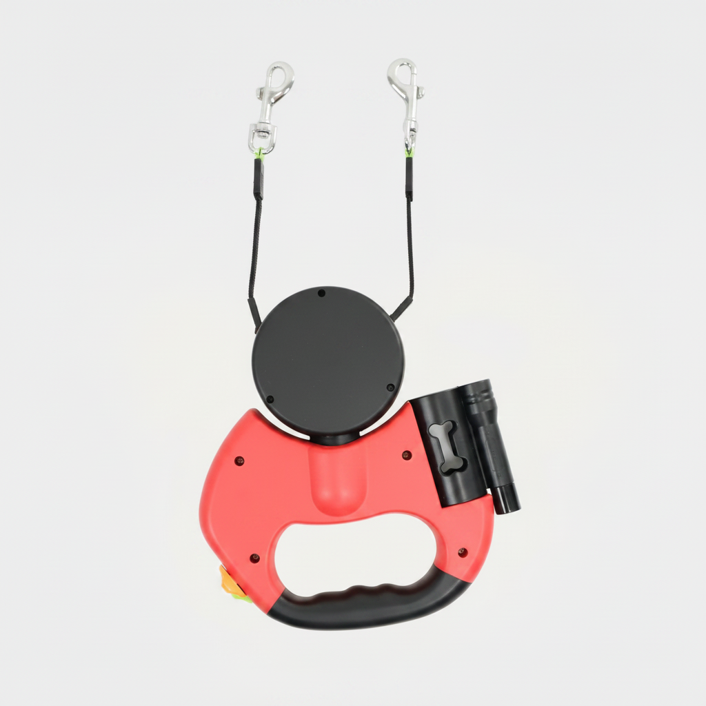 Dual Retractable Dog Leash for Two Dogs with 360° Anti-Tangle Rotation and Bag Dispenser