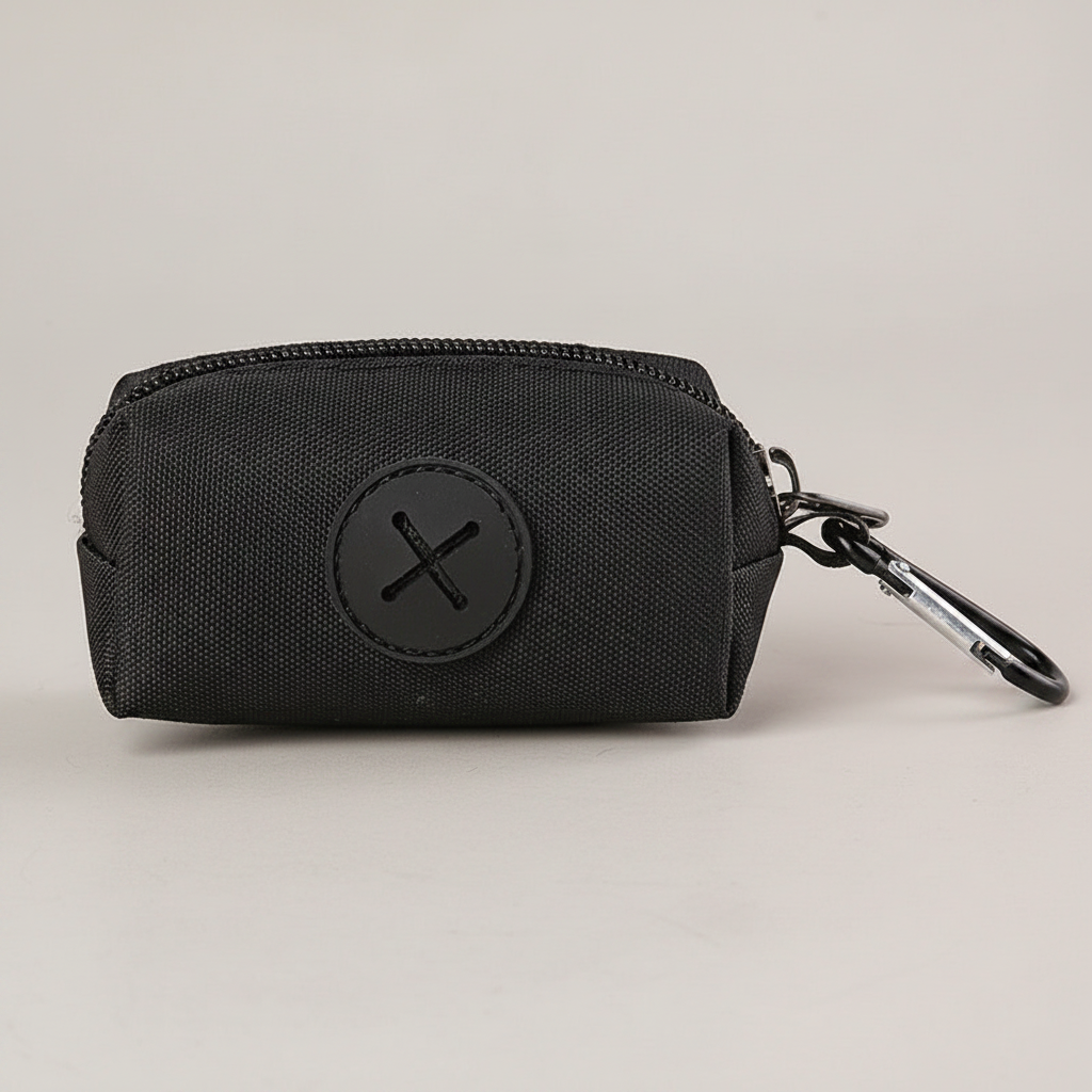 Canvas Dog Walking Pouch and Poop Bag Holder with Zipper and Metal Carabiner Clip