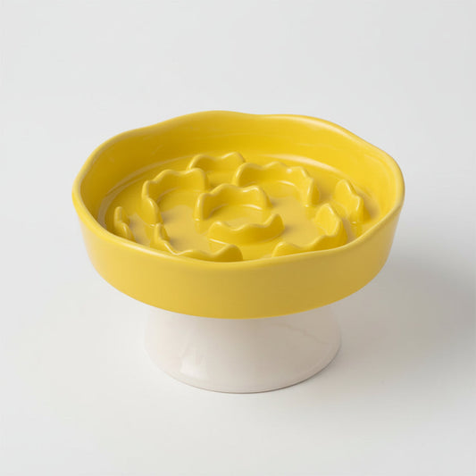 Raised Ceramic Slow Feeder Bowl for Cats & Small to Medium Dogs, Anti-Slip Base