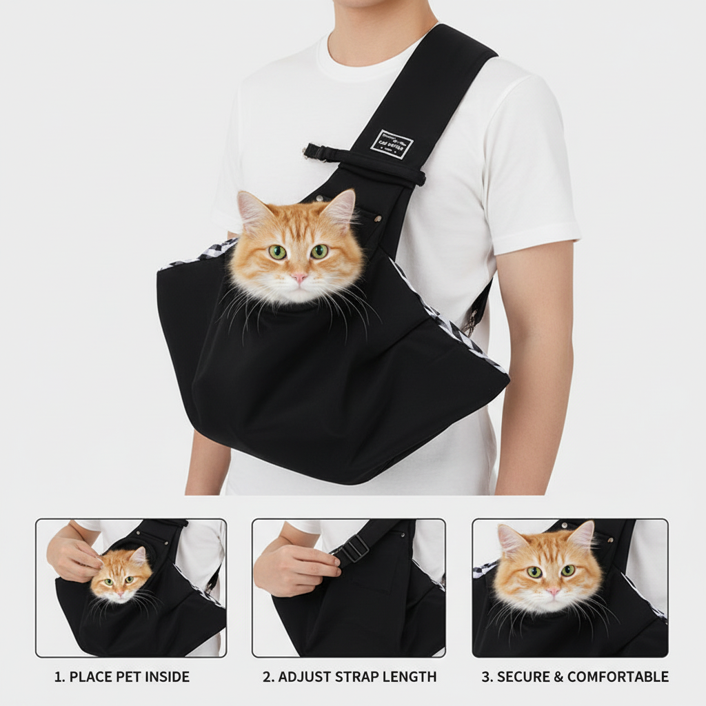 Hands-Free Crossbody Pet Sling Carrier for Small Dogs & Cats up to 11 lbs, Breathable