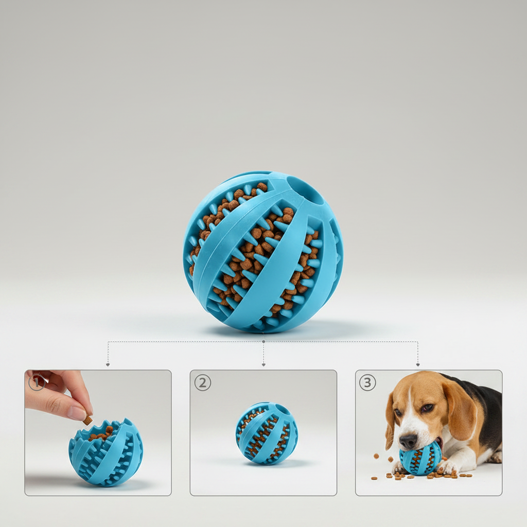 Treat Dispensing Dog Ball for Small to Medium Dogs, Textured TPR Rubber, 5 cm