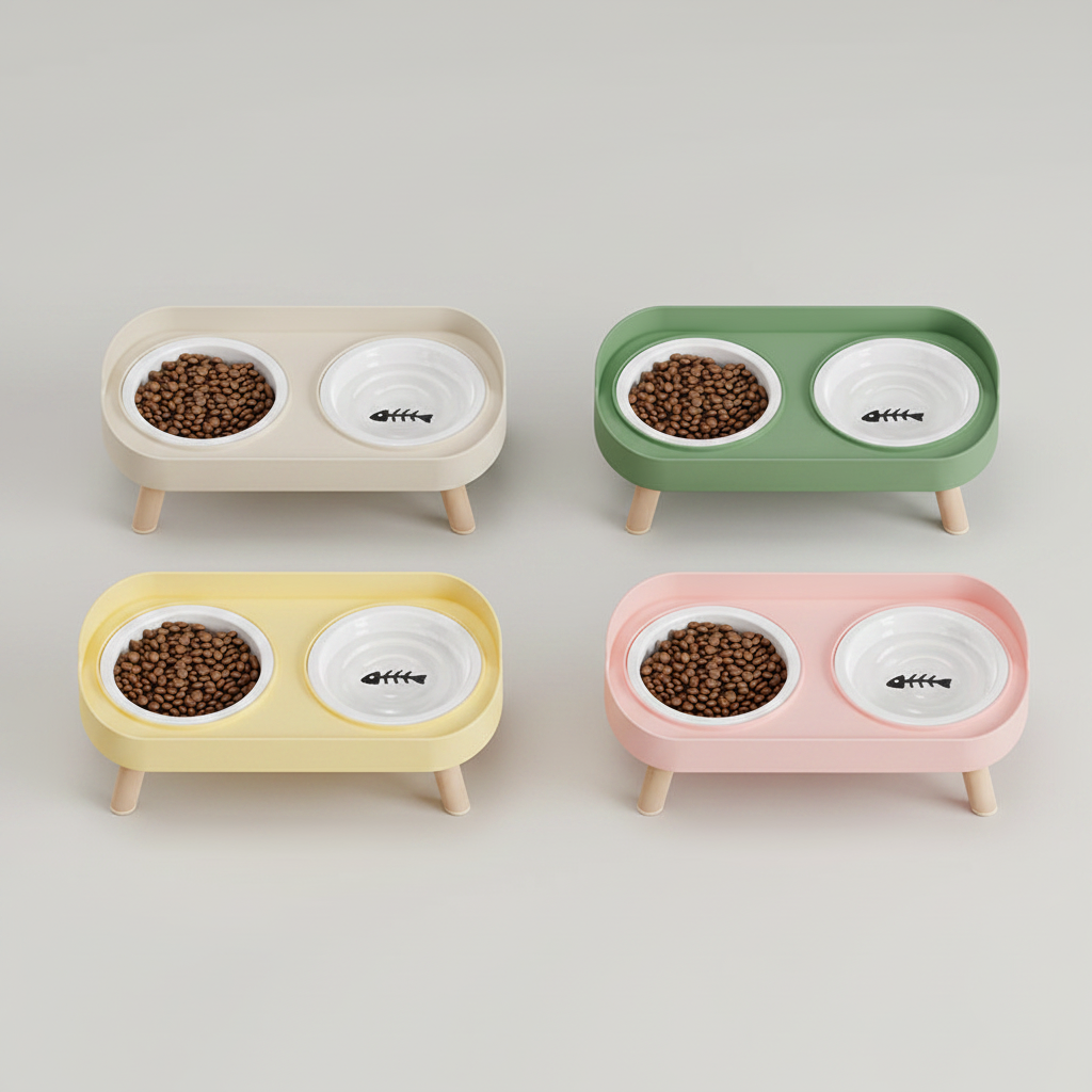 Elevated Double Pet Bowl Stand for Cats & Small Dogs, Stainless Steel or Plastic Bowls