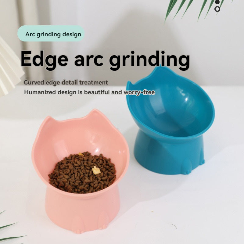 Tilted Raised Pet Bowl with Cat-Ear Design for Cats & Small Dogs, Durable Plastic