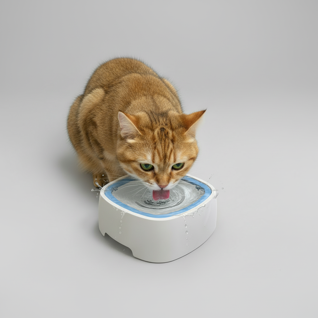 Spill-Resistant Floating Plate Dog Water Bowl, 1L Slow Drinking Design, Easy to Clean