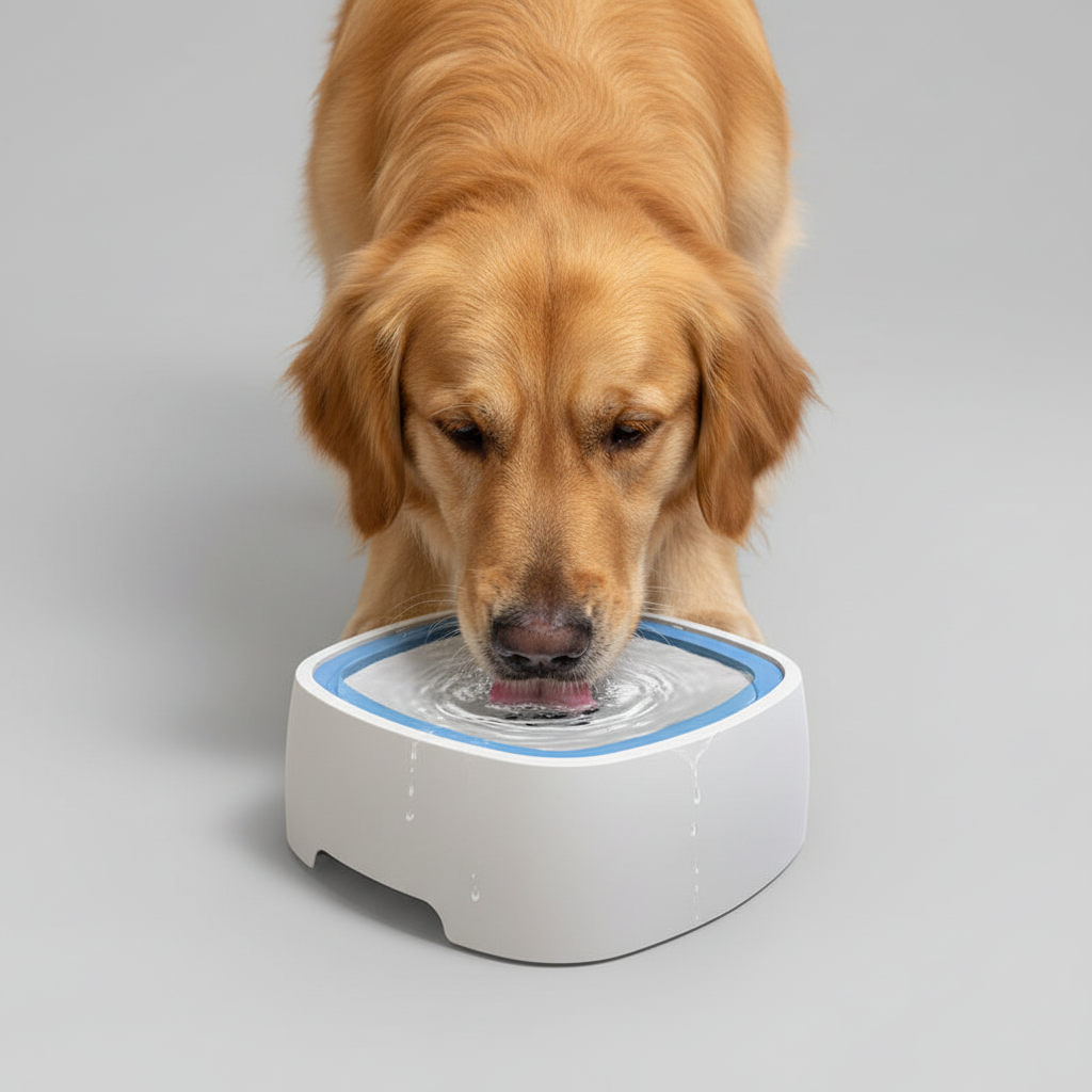 Spill-Resistant Floating Plate Dog Water Bowl, 1L Slow Drinking Design, Easy to Clean