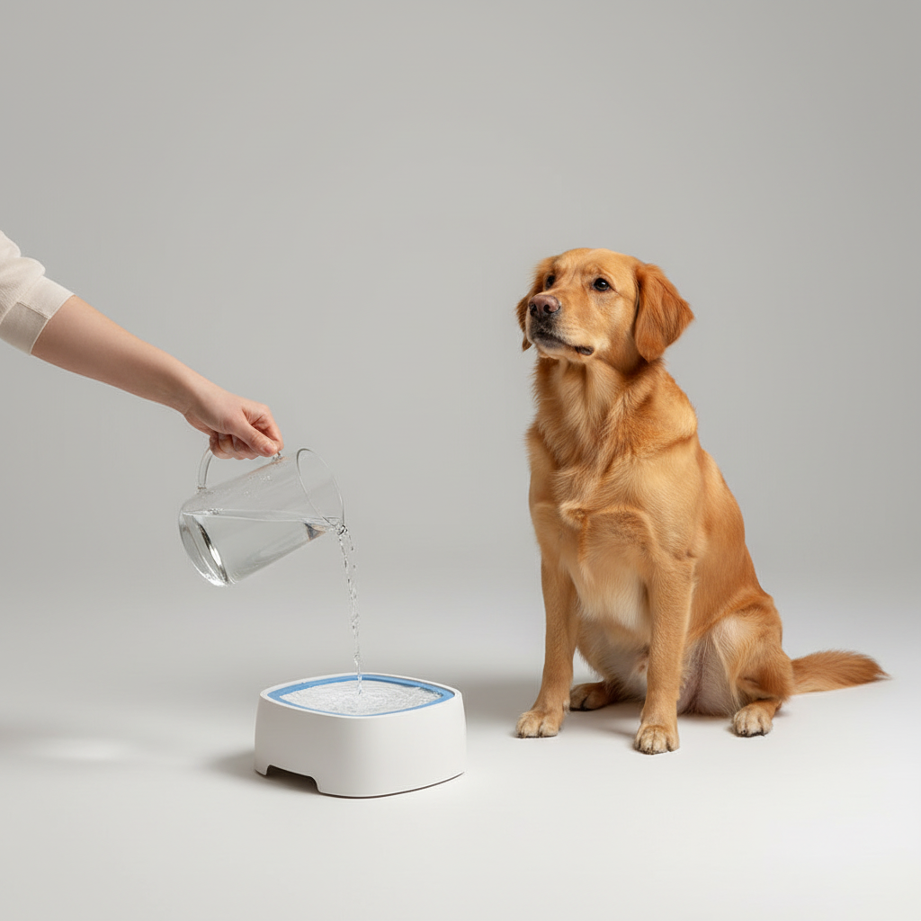 Spill-Resistant Floating Plate Dog Water Bowl, 1L Slow Drinking Design, Easy to Clean
