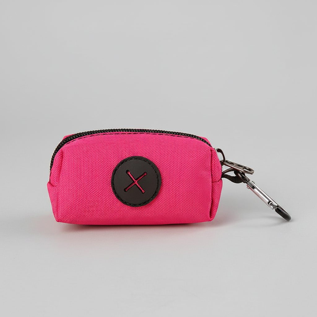 Canvas Dog Walking Pouch and Poop Bag Holder with Zipper and Metal Carabiner Clip