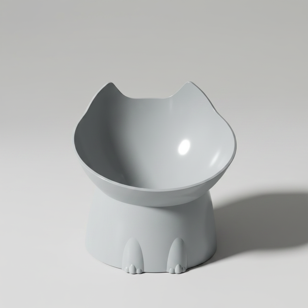 Tilted Raised Pet Bowl with Cat-Ear Design for Cats & Small Dogs, Durable Plastic