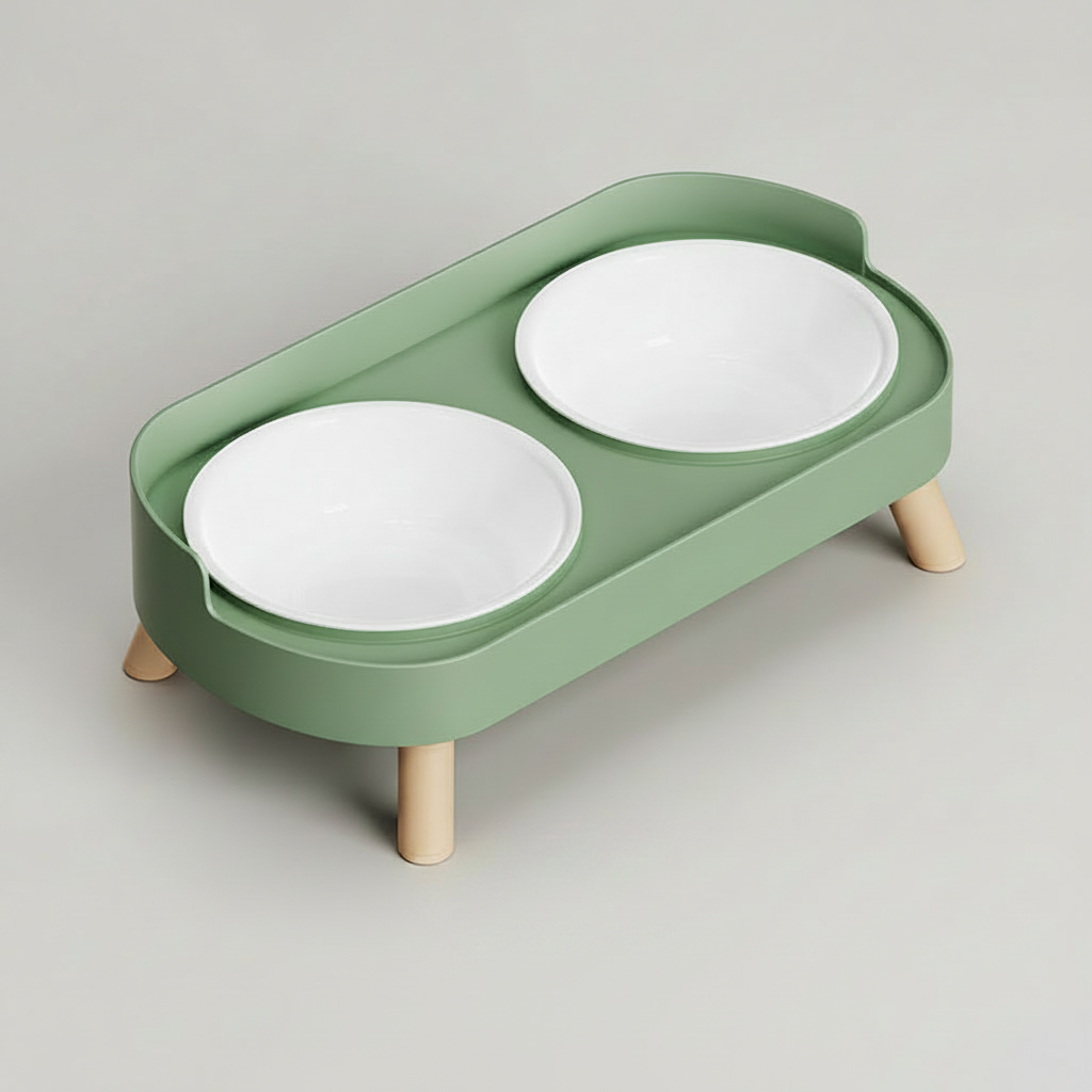 Elevated Double Pet Bowl Stand for Cats & Small Dogs, Stainless Steel or Plastic Bowls