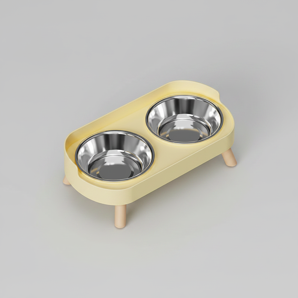 Elevated Double Pet Bowl Stand for Cats & Small Dogs, Stainless Steel or Plastic Bowls