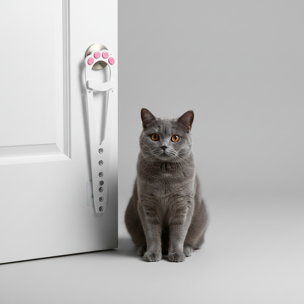 No-Drill Adjustable Cat Door Strap Latch, Lets Cats Through While Keeping Larger Pets Out