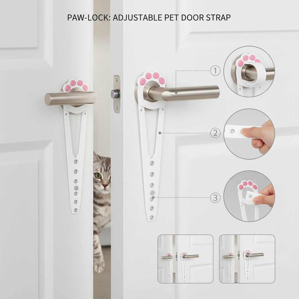 No-Drill Adjustable Cat Door Strap Latch, Lets Cats Through While Keeping Larger Pets Out