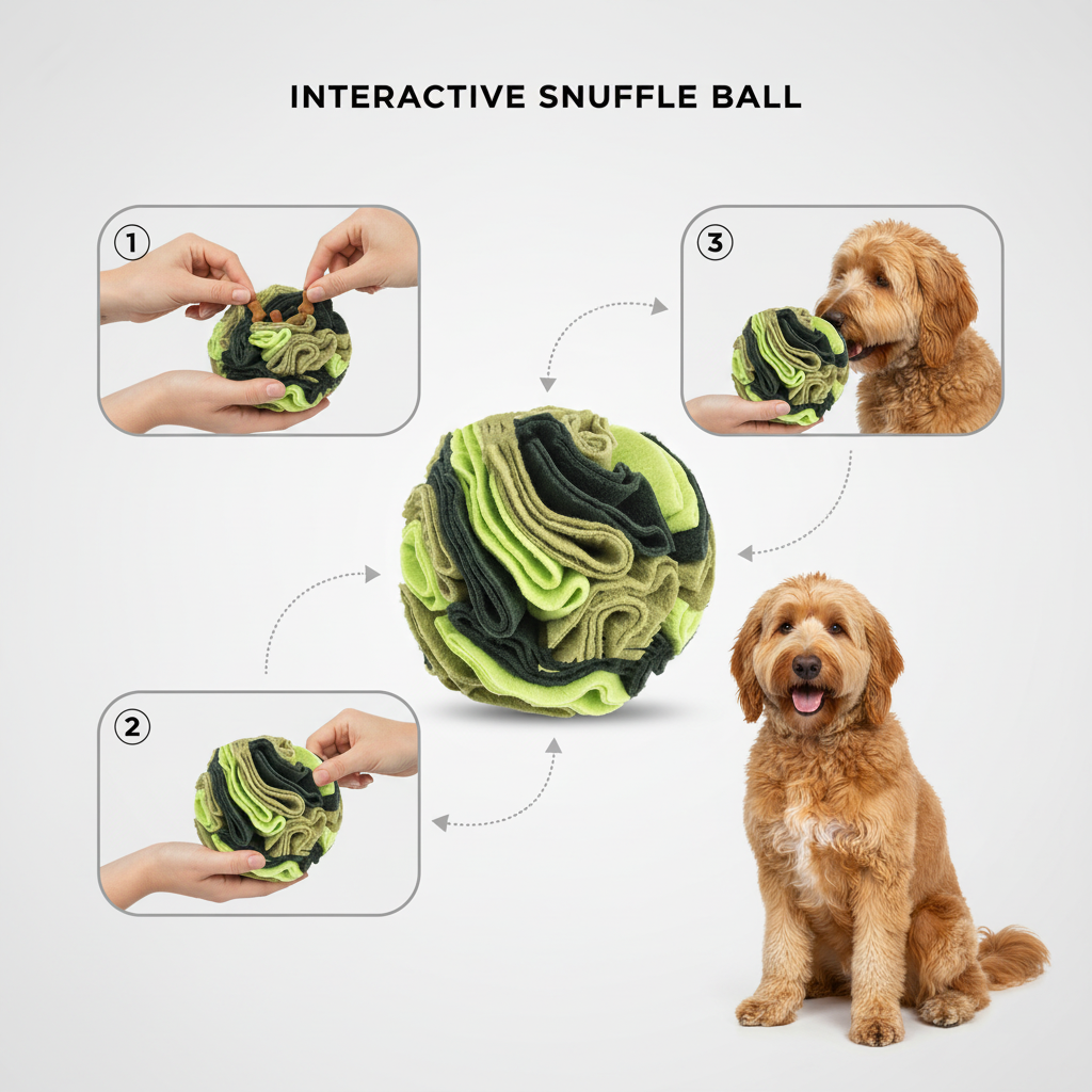 Snuffle Ball Treat Toy for Dogs & Cats, Soft Fleece Foraging Ball, Machine Washable