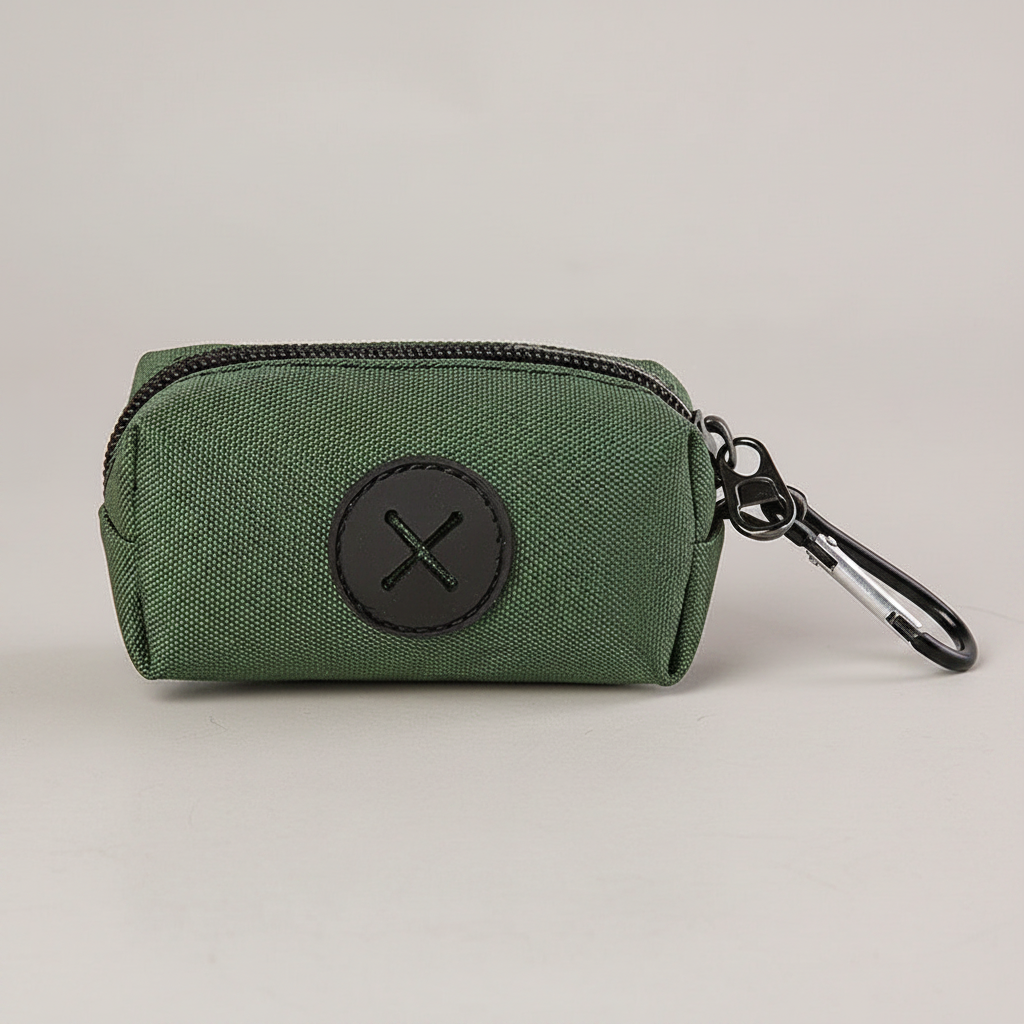 Canvas Dog Walking Pouch and Poop Bag Holder with Zipper and Metal Carabiner Clip