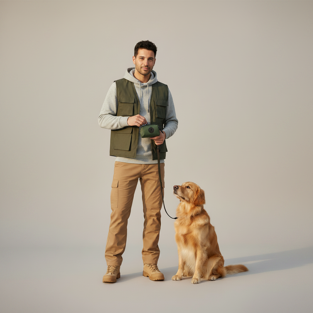 Canvas Dog Walking Pouch and Poop Bag Holder with Zipper and Metal Carabiner Clip