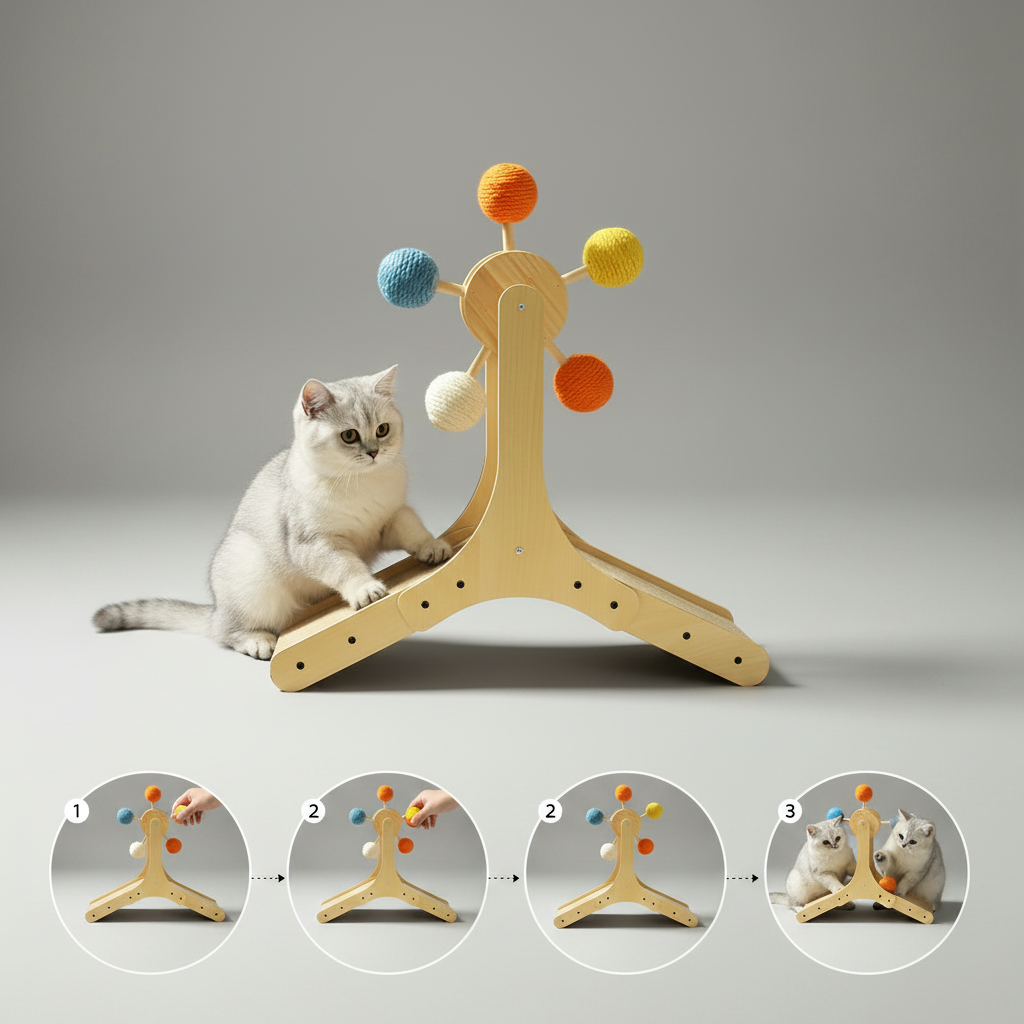 Rotating Ferris Wheel Cat Scratcher with Curved Corrugated Scratching Surface, 3 Styles