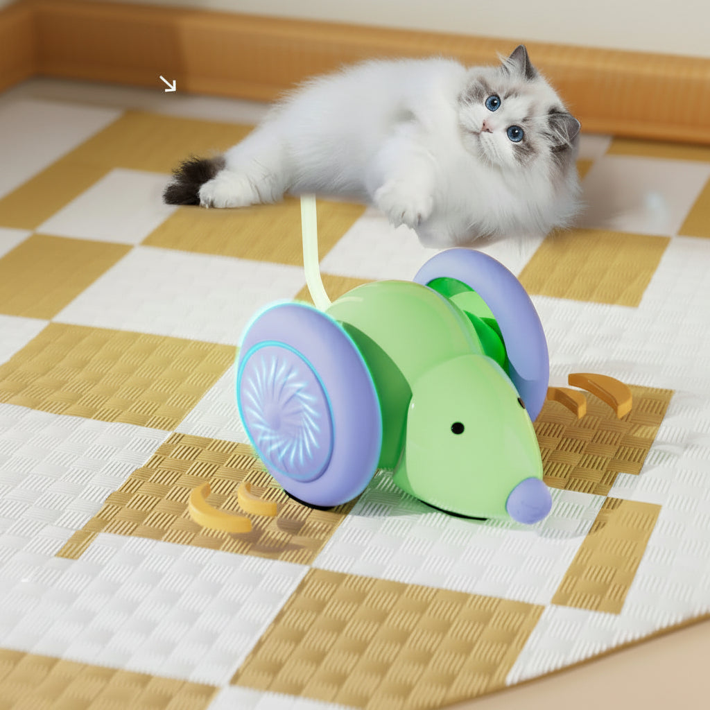 Interactive Cat Mouse Toy with Light-Up LED Tail, USB Rechargeable, 12 Inch